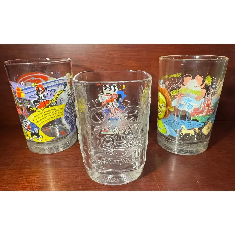 McDonald's Set Of 3 Collector Drinking Glasses Vintage Walt Disney World